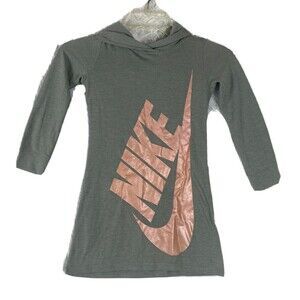 Nike Sweater Dress Hoodie Gray Pink Logo Size S 4-5 Years